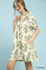 Mix Paisley Scallop Trim Dress Umgee