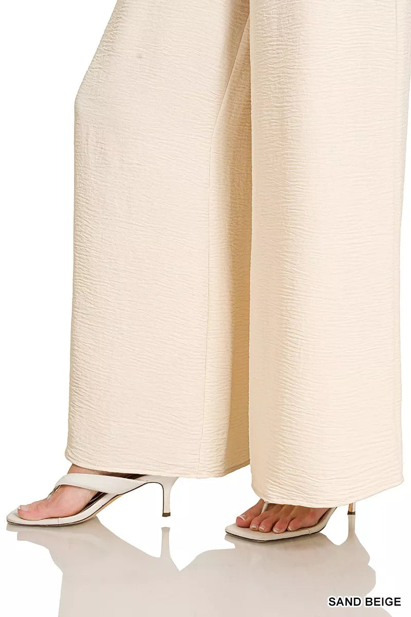 Woven Airflow Elastic Waistband Pants ZENANA