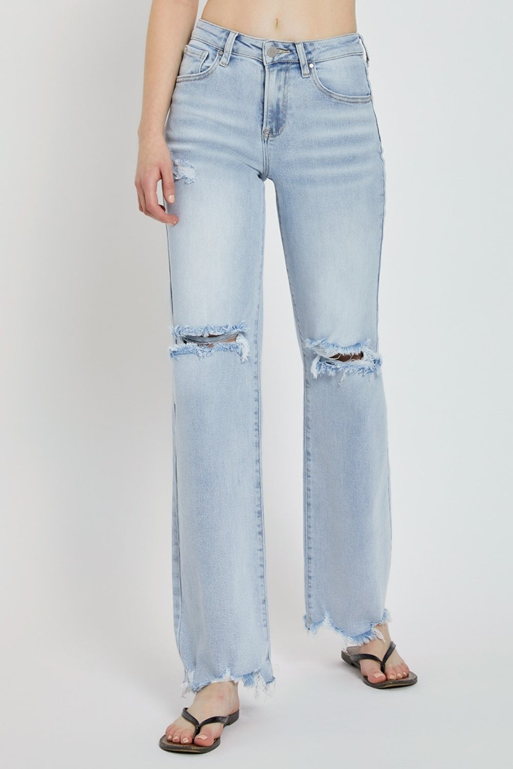 Full Size High Rise Distressed Wide Leg Jeans Risen   