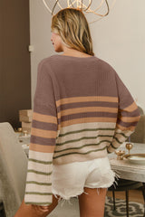 Color Block Striped Long Sleeve Sweater BiBi   