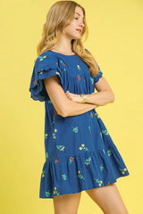 Floral Embroidered Short Sleeve Mini Dress Umgee