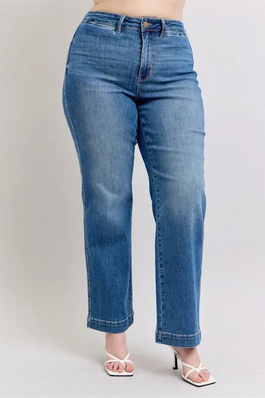 High Waist Contrast Thread Straight Jeans With Plus Size Judy Blue