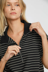 Striped Half Zip Short Sleeve Sweatshirt Umgee