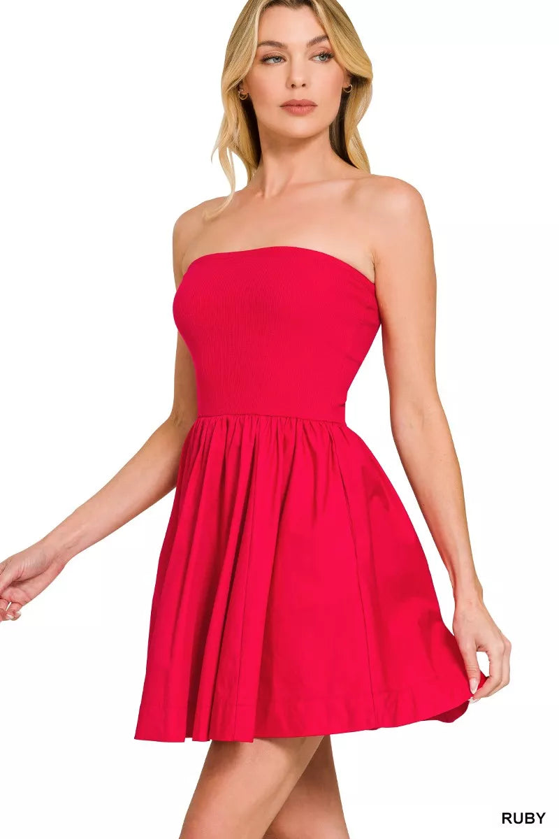 Combined Knit Tube Top Flare Mini Dress ZENANA