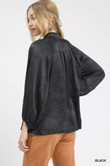 Crinkle Brocade Long Sleeve Blouse Umgee