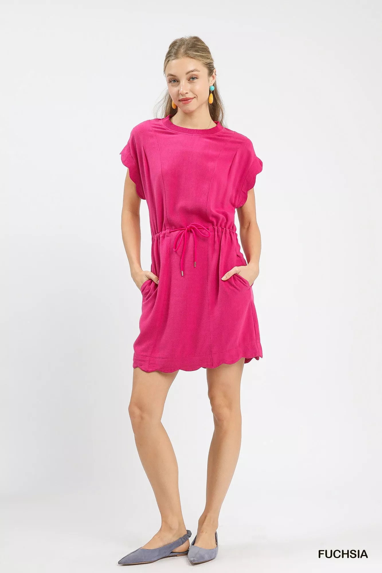 Linen Blend Scallop Hem Mini Dress Umgee