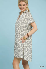 Printed Button Front Shirt Dress Umgee