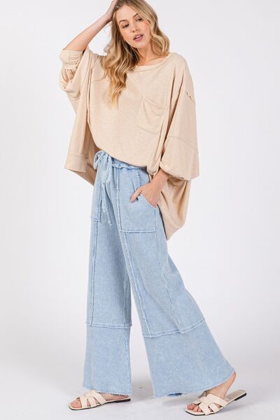 Waffle Textured Wide Leg Mineral Washed Pants Sage + Fig