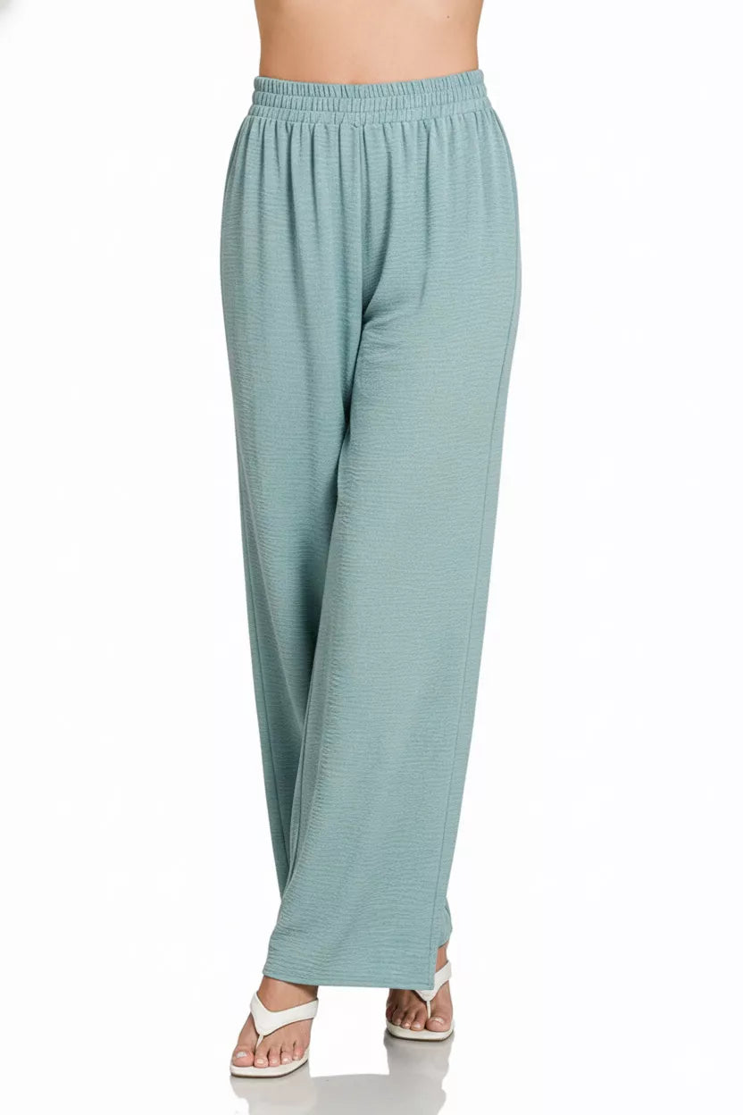 Zenana Woven Airflow Elastic Waistband Pants Trendsi