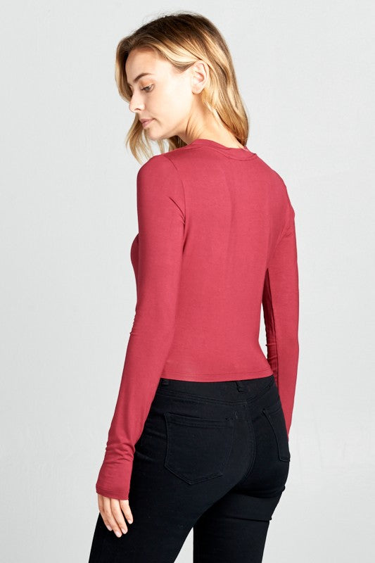 Long Sleeve Ribbed Knit Cropped Top Renee C.   