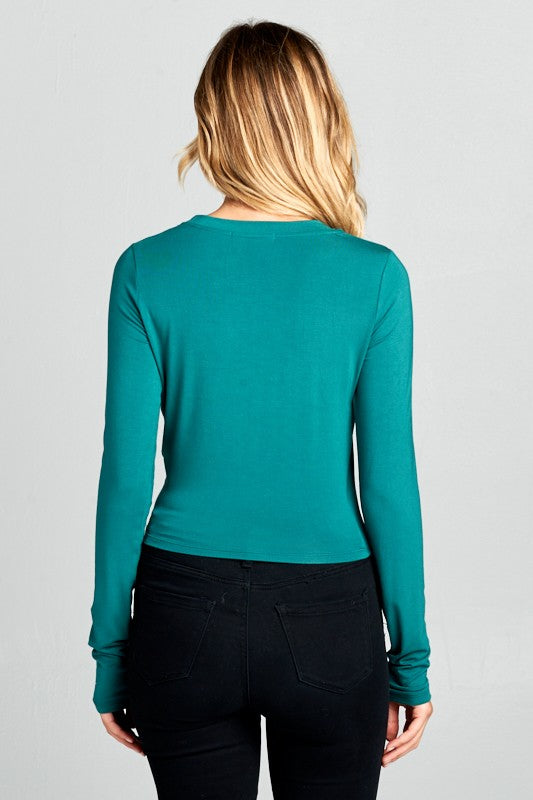 Long Sleeve Ribbed Knit Cropped Top Renee C.   