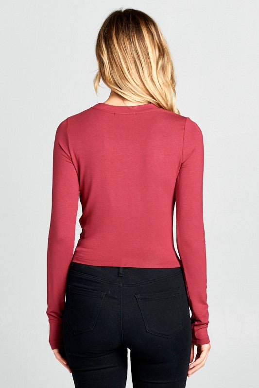 Long Sleeve Ribbed Knit Cropped Top Renee C.   