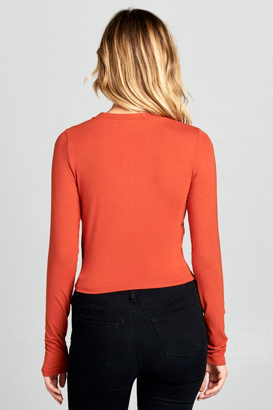 Long Sleeve Ribbed Knit Cropped Top Renee C.   