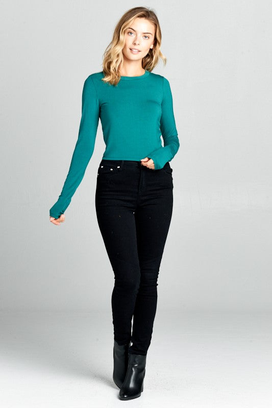 Long Sleeve Ribbed Knit Cropped Top Renee C.   