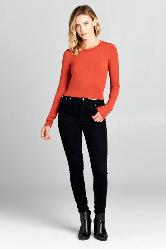 Long Sleeve Ribbed Knit Cropped Top Renee C.   