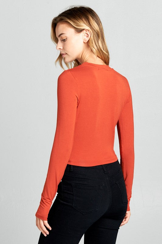 Long Sleeve Ribbed Knit Cropped Top Renee C.   