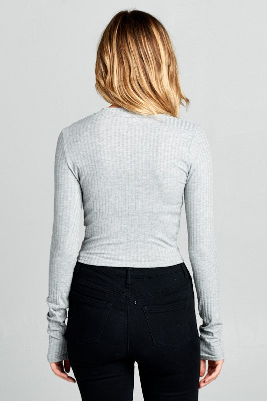 Long Sleeve Ribbed Knit Crop Top Renee C.   