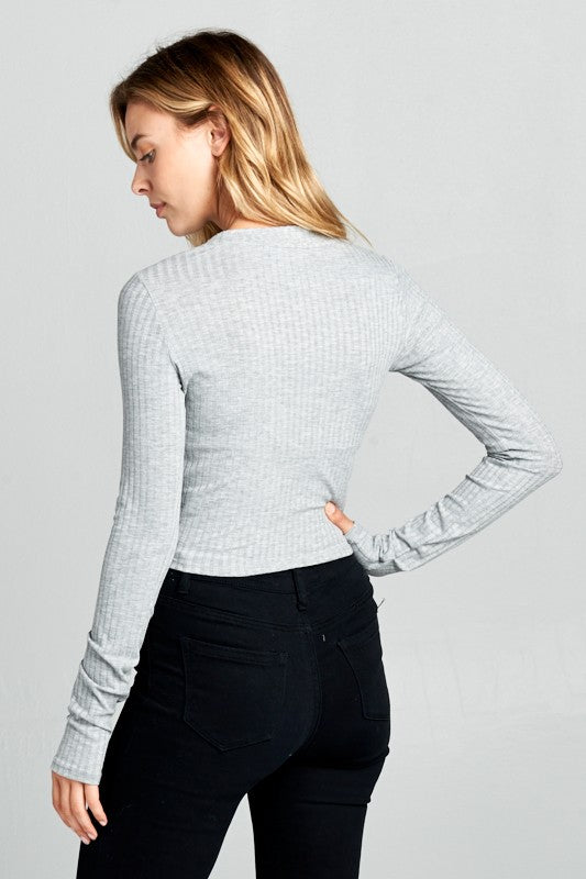 Long Sleeve Ribbed Knit Crop Top Renee C.   