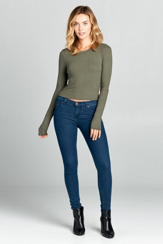 Long Sleeve Ribbed Knit Crop Top Renee C.   