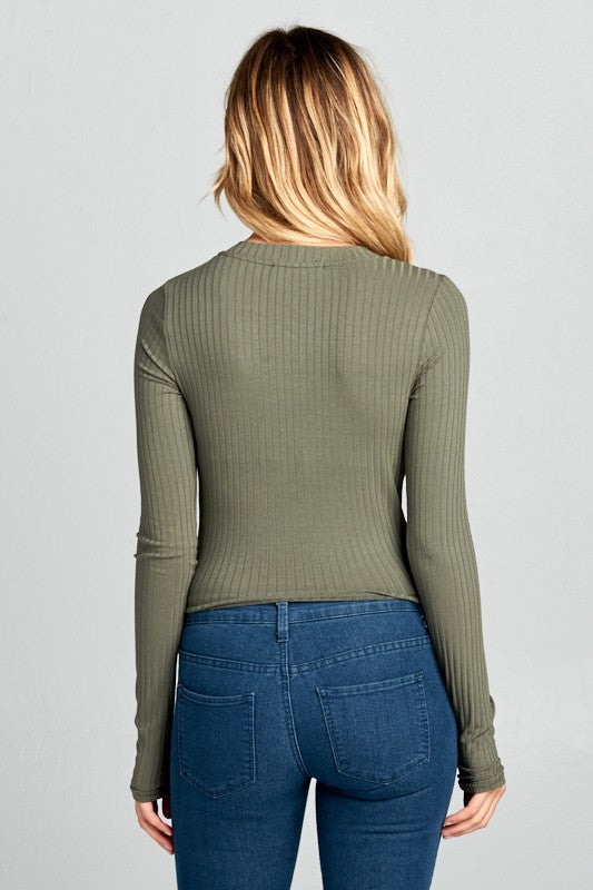 Long Sleeve Ribbed Knit Crop Top Renee C.   