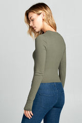 Long Sleeve Ribbed Knit Crop Top Renee C.   