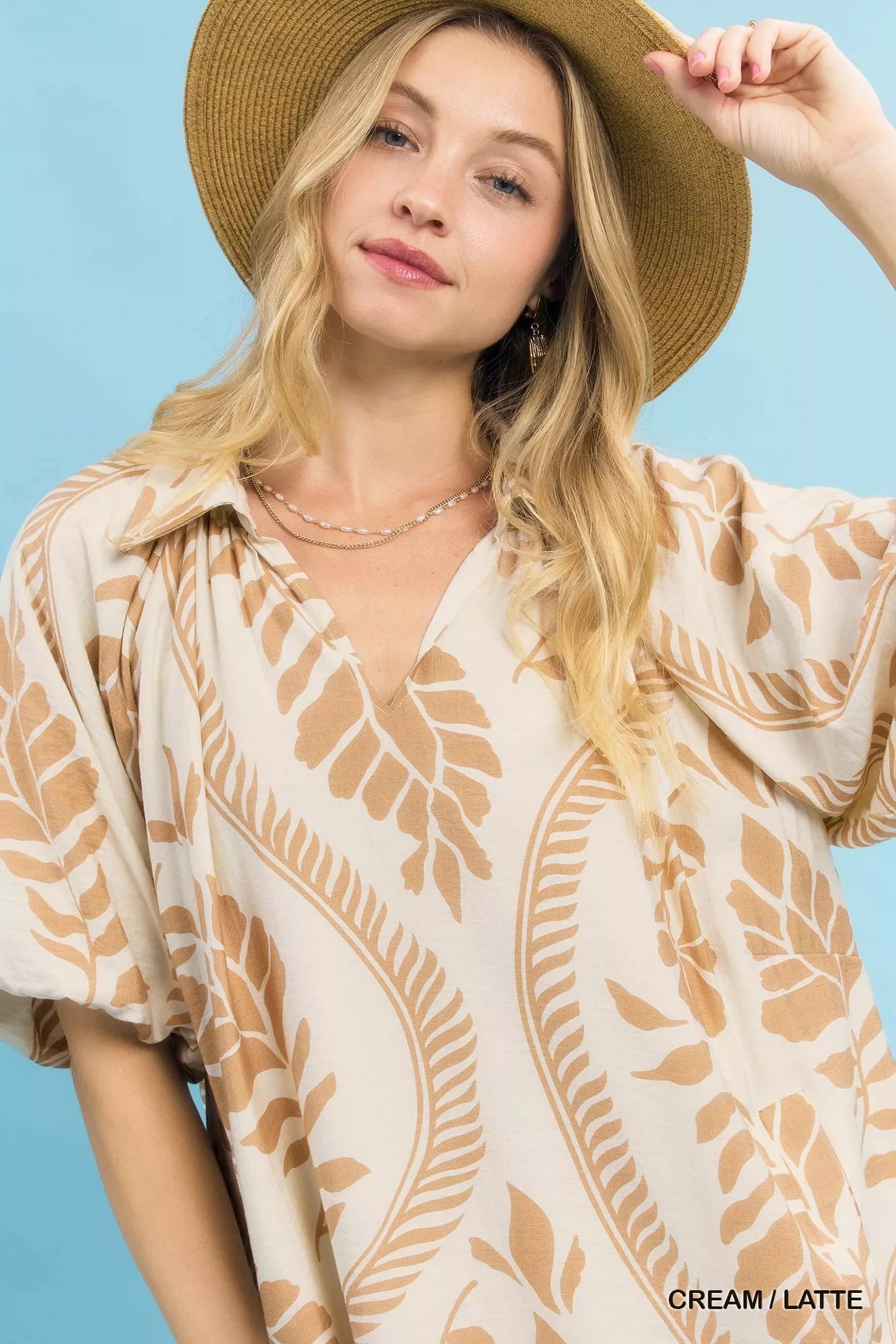 Leafy Ogee Print Mini Dress Umgee
