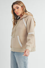 Lace Detail Drawstring Hoodie with Kangaroo Pocket Aemi + Co