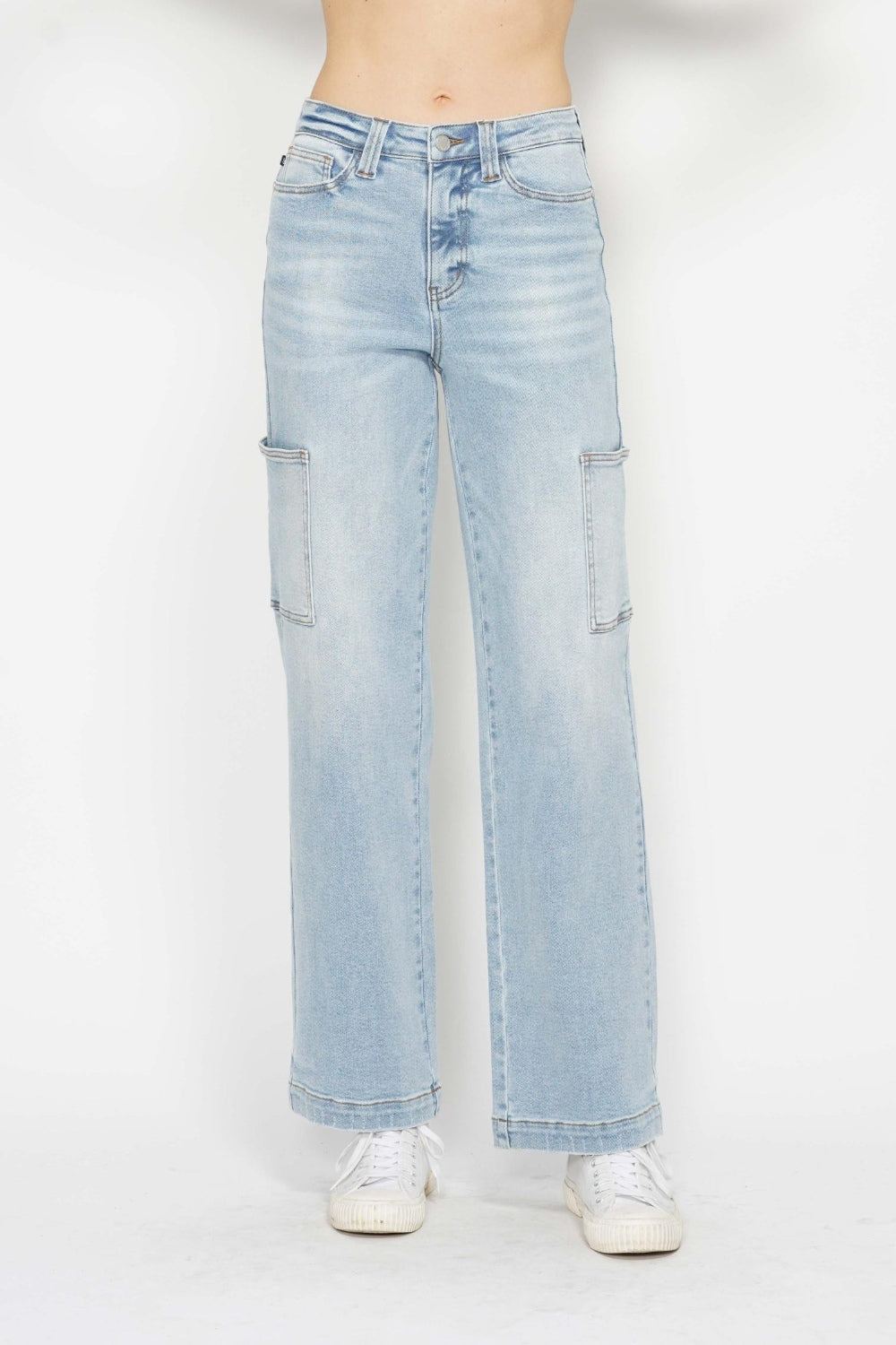 Light Blue High Waist Straight Cargo Jeans Judy Blue Light 0 