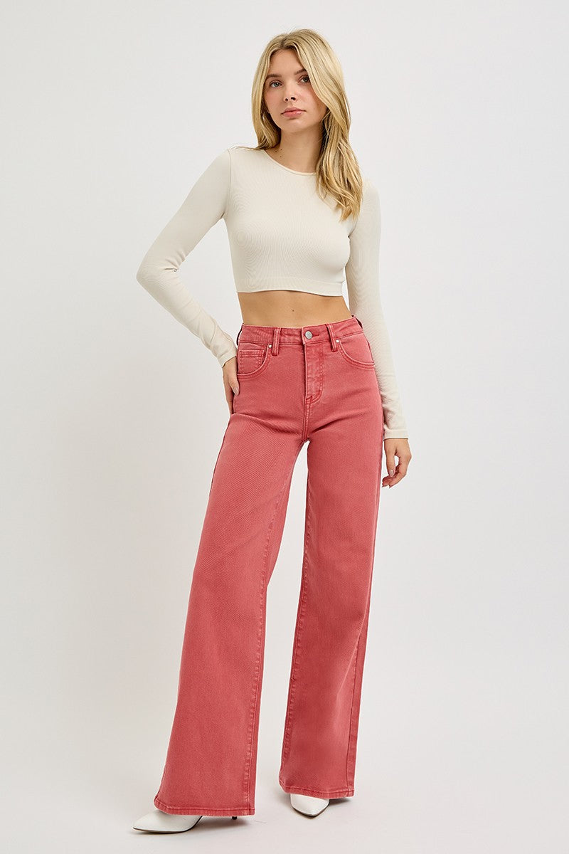 High Rise Tummy Control Wide Leg Jeans Risen   