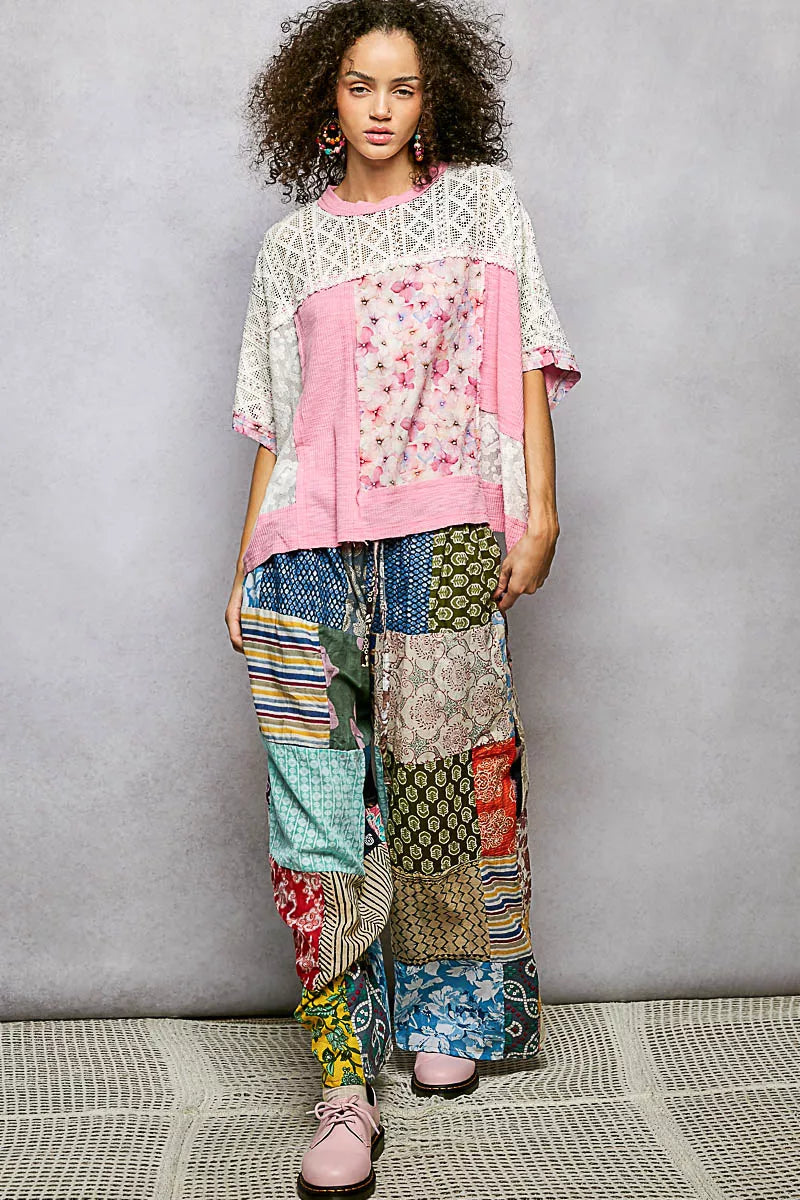 Floral Patchwork Lace Accent Blouse POL