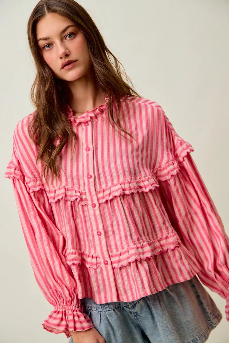 Variegated Stripe Reversible Flowy Boho Blouse So Me