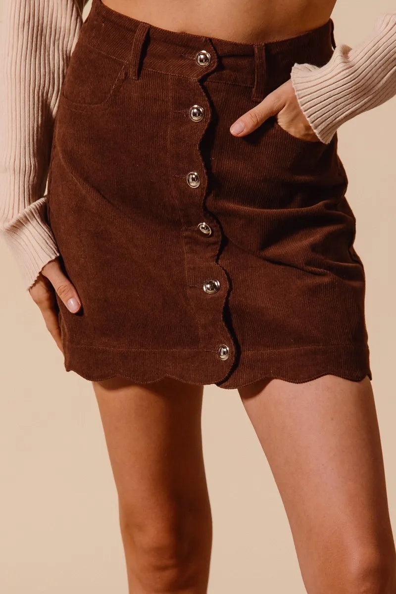 Scallop Buttoned Front Corduroy Mini Skirt So Me