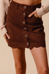 Scallop Buttoned Front Corduroy Mini Skirt So Me