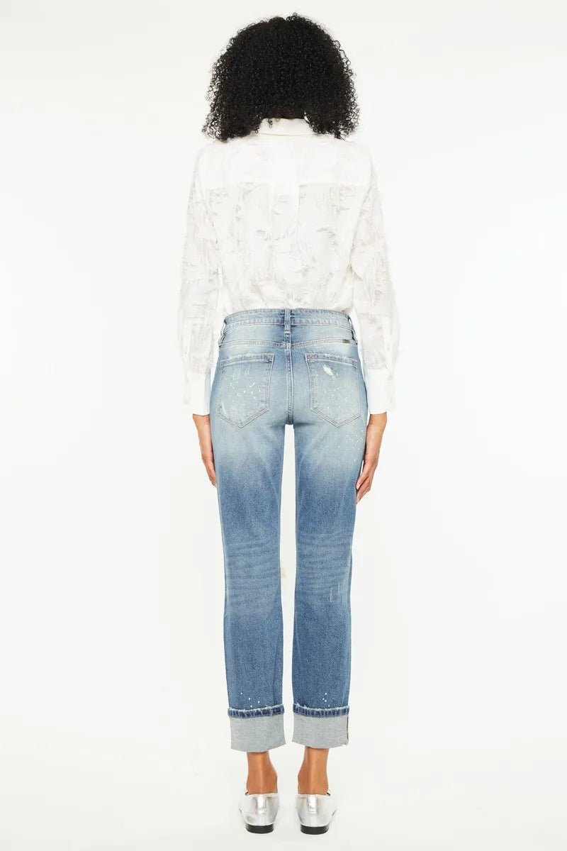 High Rise Distressed Boyfriend Fit Jeans Kancan