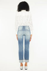 High Rise Distressed Boyfriend Fit Jeans Kancan
