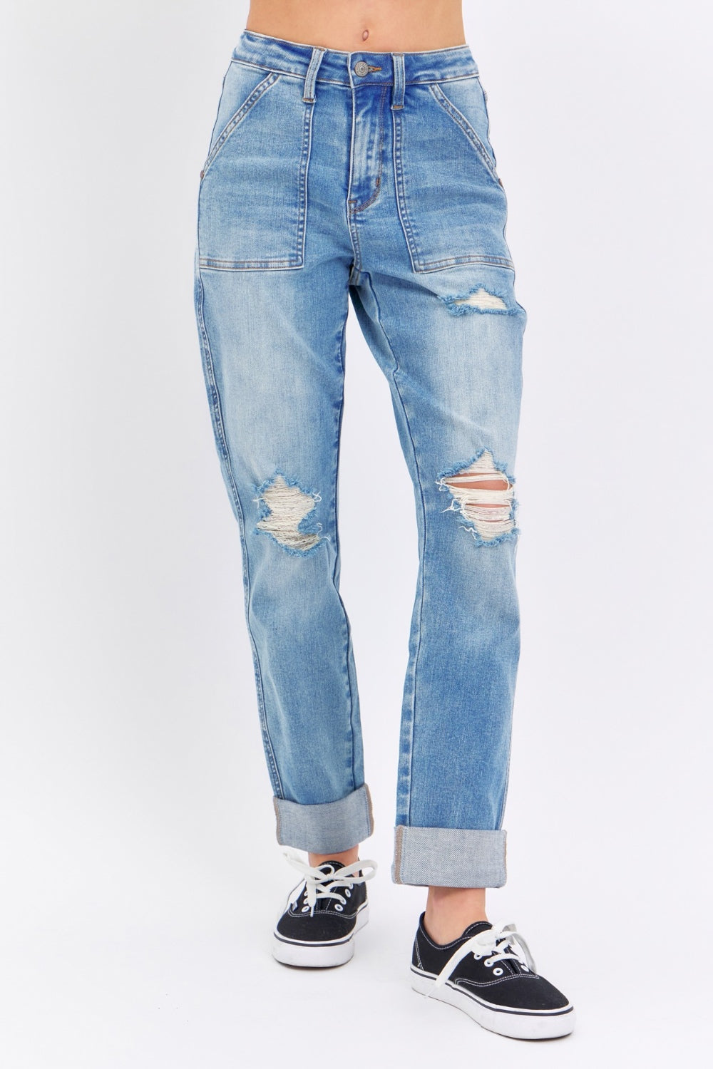 Distressed Straight Jeans with Patch Pockets Judy Blue Medium 1/25 