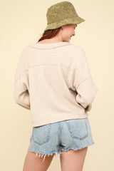 Exposed Seam V-Neck Ribbed Knit Top Very J   