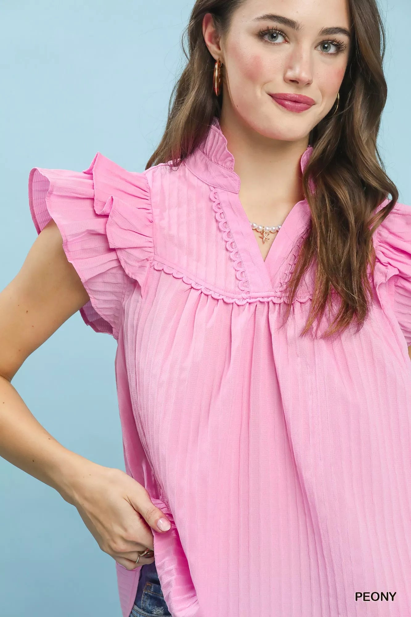 Ruffle Sleeve Textured Babydoll Blouse Umgee