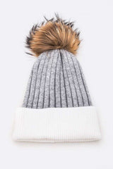 Raccoon Fur PomPom 2 Tone Beanie Simmer & Fay Grey 1 