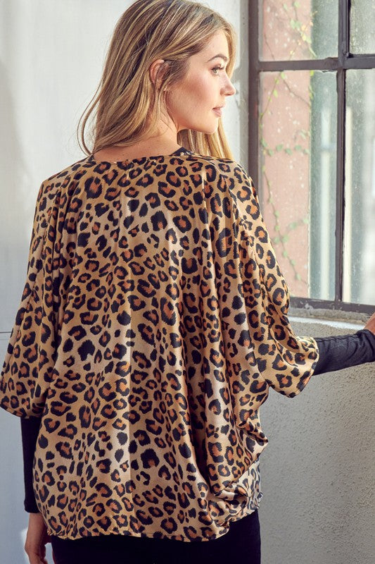 Cheetah Print Dropped Kimono Cardigan e Luna   