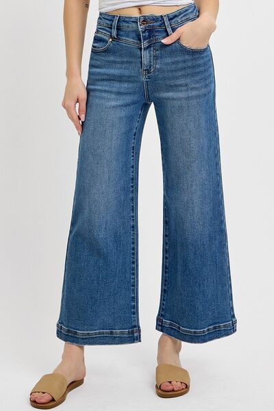 High Rise Crop Wide Leg Front Yoke Detail Jeans Risen