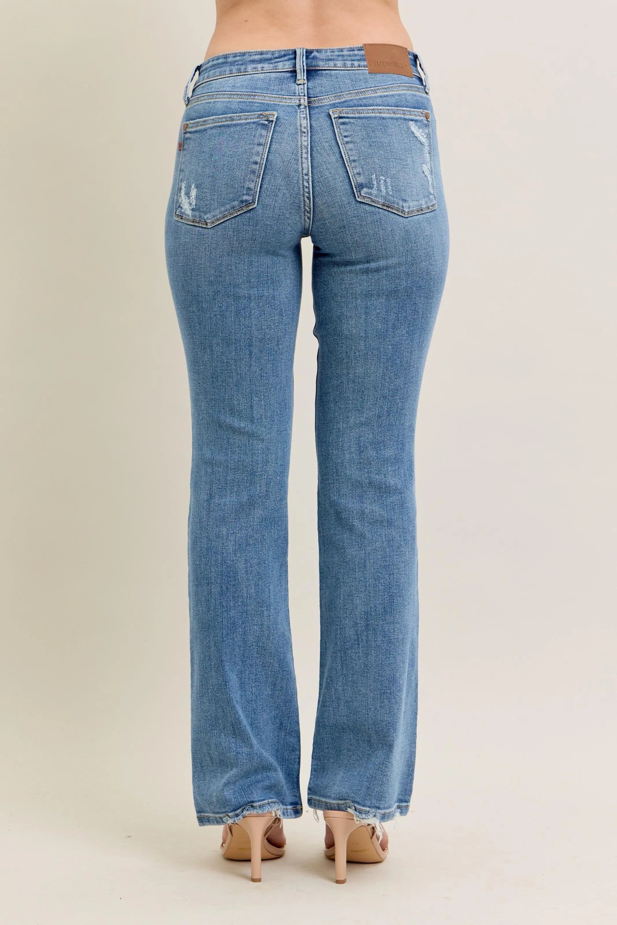 Mid Rise Wash Destroy Hem Bootcut Jeans With Plus Size Judy Blue