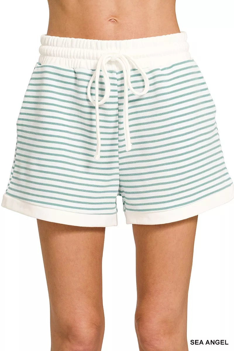 Stripe Contrast Trim Top & Shorts Set ZENANA
