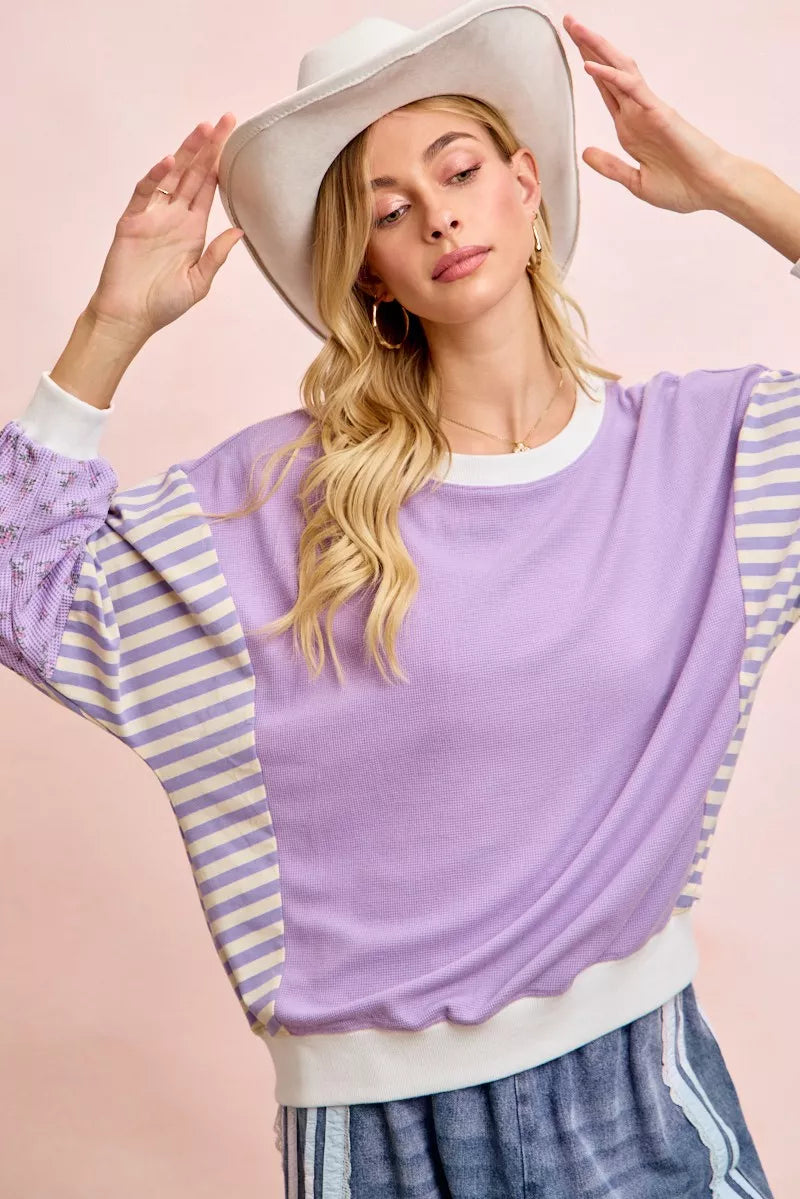 Mix and Match Sweatshirt with Floral Sleeve Striped BiBi