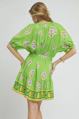 Floral Print Tie Waist Short Sleeve Dress Umgee