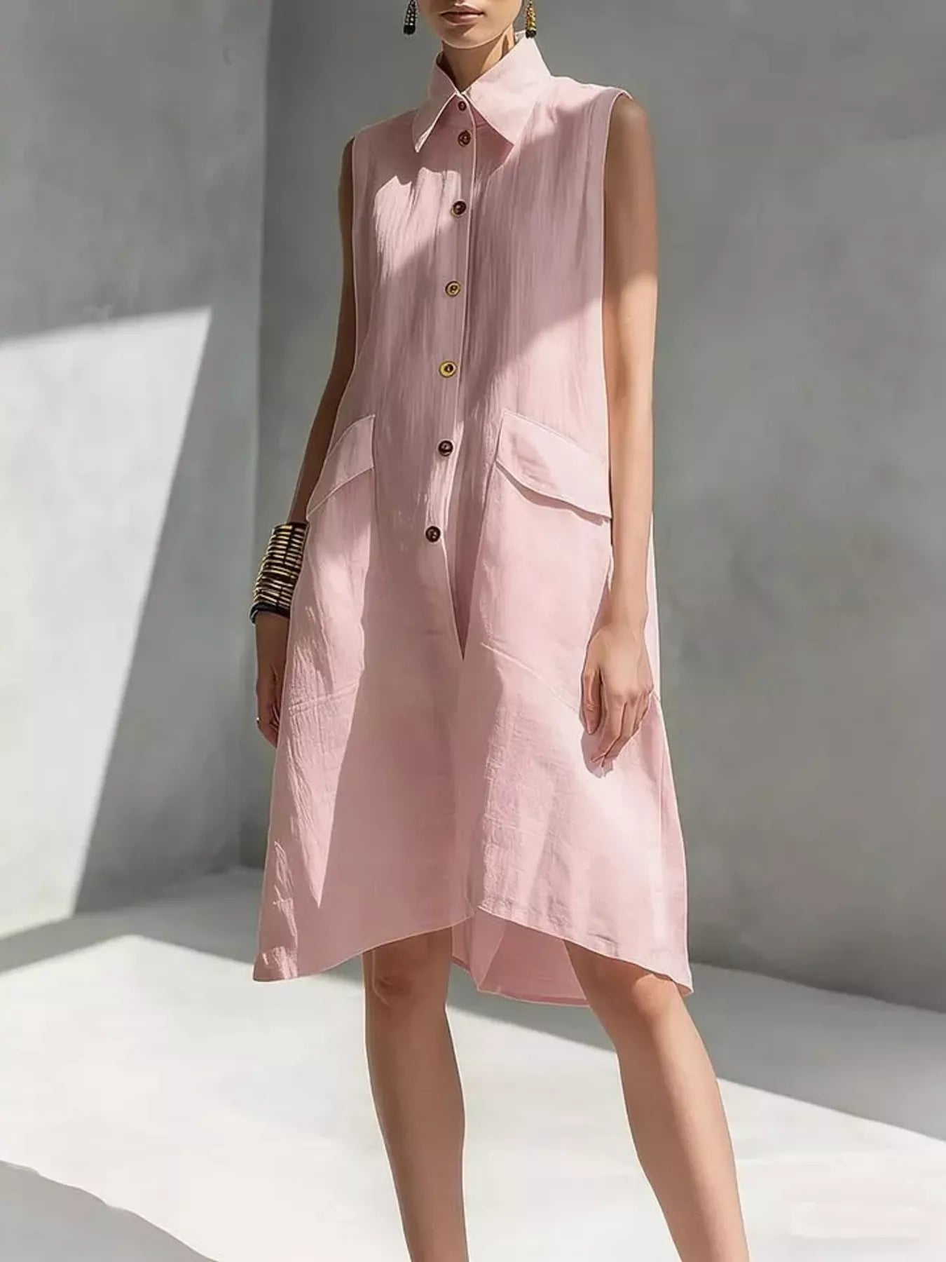 Full Size Button Front Sleeveless Dress Plus Size Simmer & Fay Pink S
