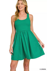 Combined Knit & Woven Midi Dress ZENANA K GREEN S