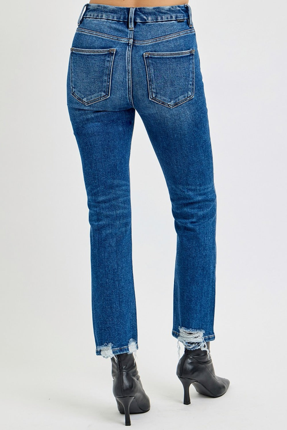 High Rise Distressed Crop Straight Jeans Risen   