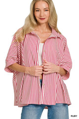 Oversized Stripe Button Down Shirt ZENANA RUBY S/M