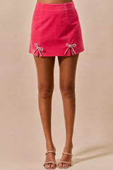 Rhinestone Ribbon Velvet Skirt So Me PINK S